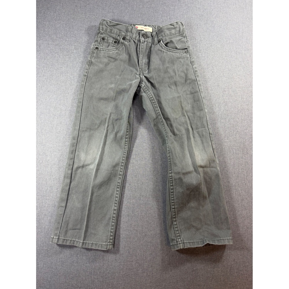 Levis 505 Regular Fit Gray Twill Pants Boys Size 6 Regular Elastic Waist
